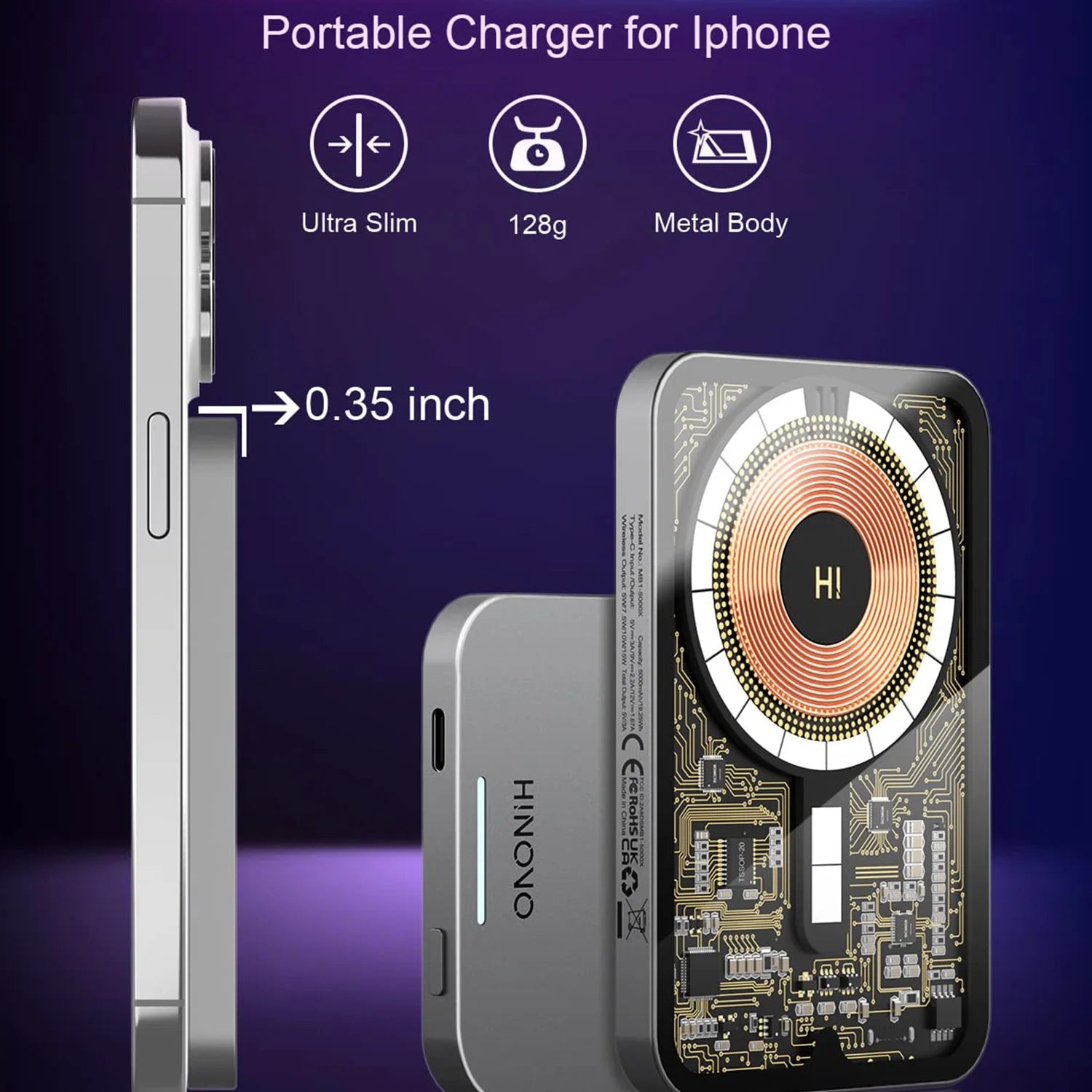 Cyberpunk 5000Mah Magnetic Wireless Power Bank Transparent Charger 20W PD Fast Charging Magsafe Battery USB-C for Iphone