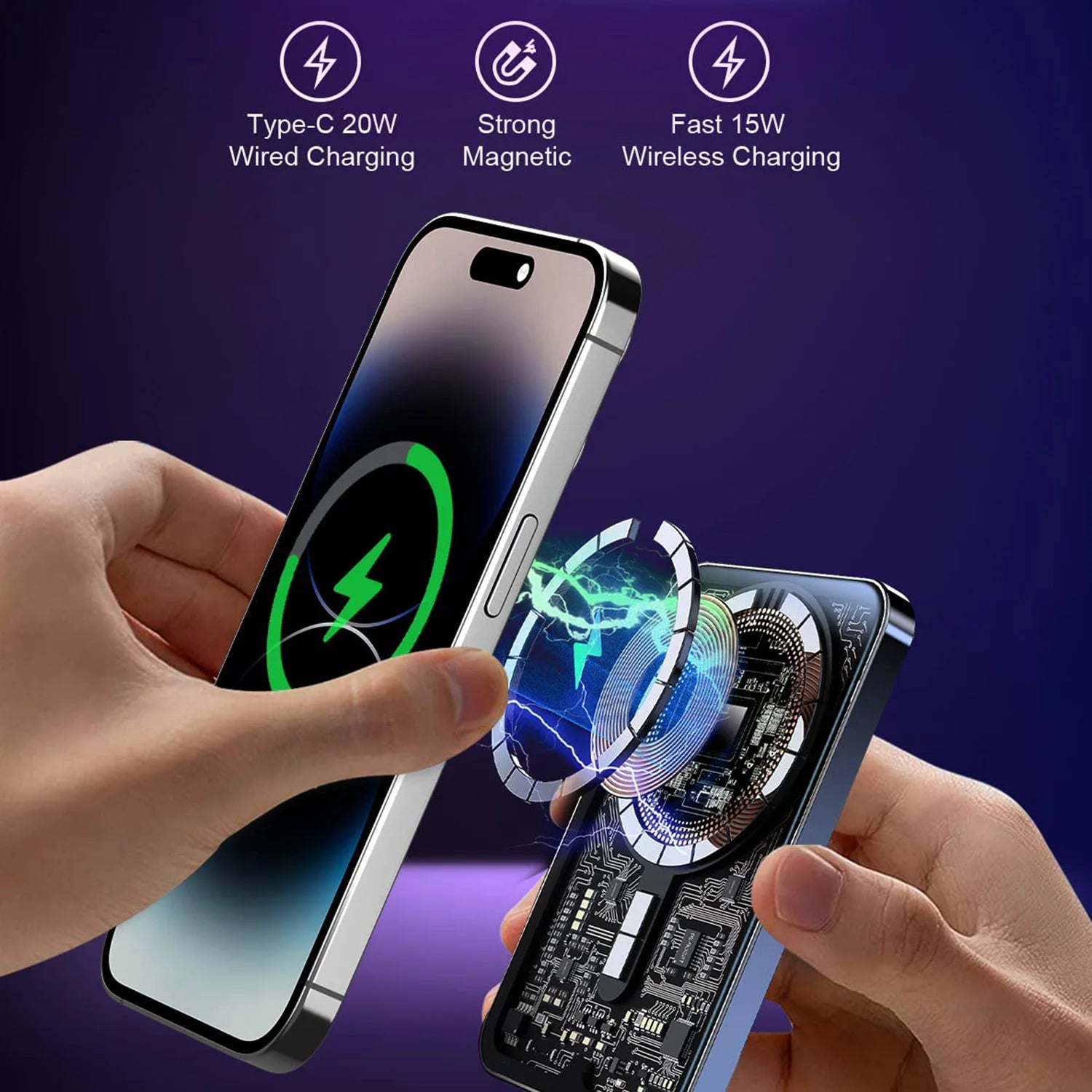 Cyberpunk 5000Mah Magnetic Wireless Power Bank Transparent Charger 20W PD Fast Charging Magsafe Battery USB-C for Iphone